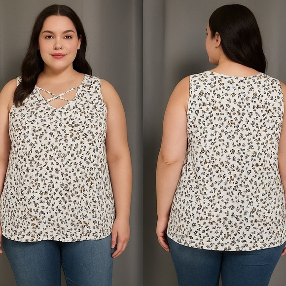 Lane Bryant Tops - Lane Bryant Sleeveless Crisscross Leopard
Print Tank Top 26/28